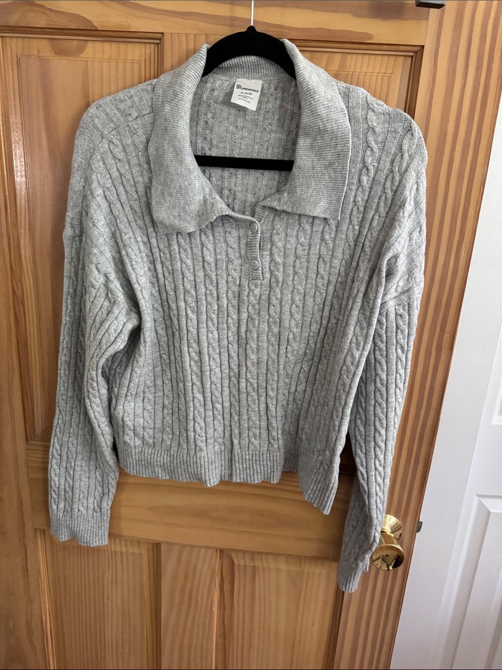 No Boundaries Light Gray Cable Knit Collared Sweater